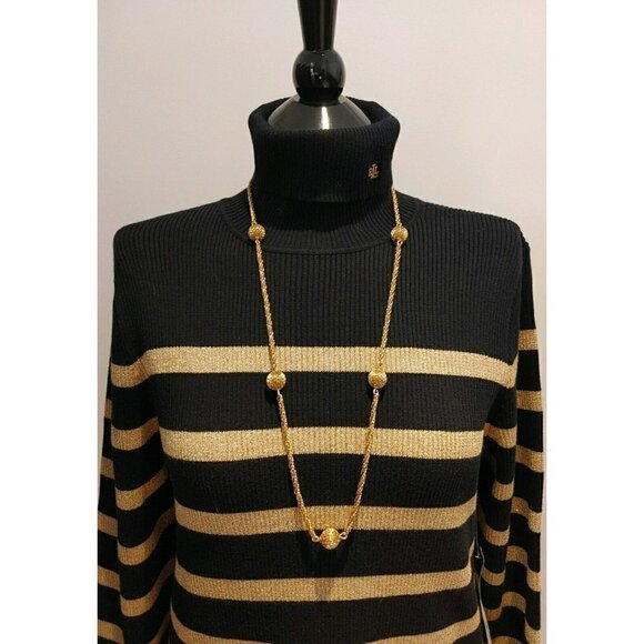 Gold Tone Rope Necklace Twisted Chain with Gold Tone Ball Spheres - Picture 6 of 10